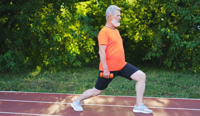 Fit from home - older man lunge