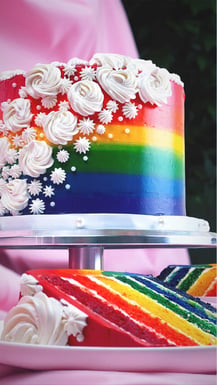 Rainbow Pride cake baked by a WorkTango employee shared in company Slack channel for Pride Month celebration