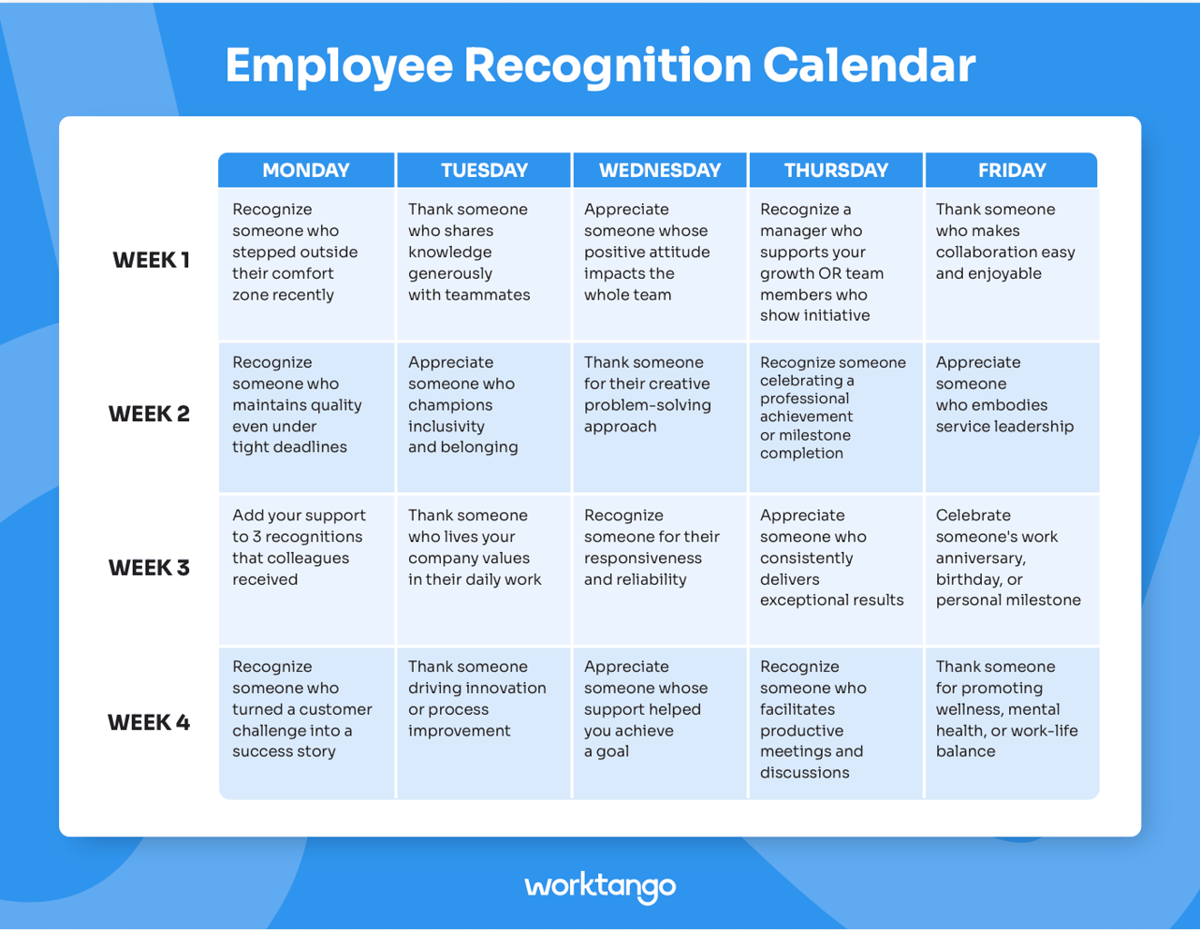 Reputation Calender Employee Recognition Calendar: Daily Ideas + Template