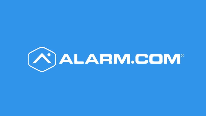 White Alarm.com logo on a blue background.
